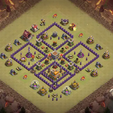 TH7 war Defense base layout with copy link for Clash of Clans, layout #195