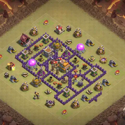 TH7 war Defense base layout with copy link for Clash of Clans, layout #201