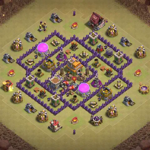 TH7 war Defense base layout with copy link for Clash of Clans, layout #204