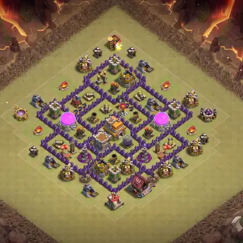 TH7 war Defense base layout with copy link for Clash of Clans, layout #207