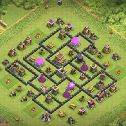 TH8 farming base layout with copy link for Clash of Clans loot protection, layout #250