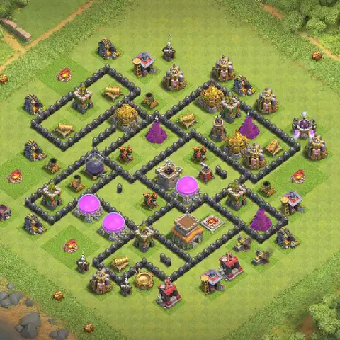 TH8 farming base layout with copy link for Clash of Clans loot protection, layout #254