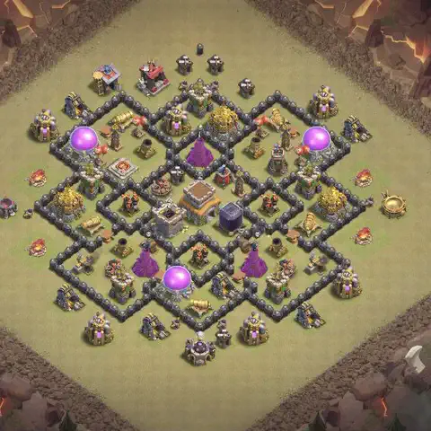 TH8 war Defense base layout with copy link for Clash of Clans, layout #024