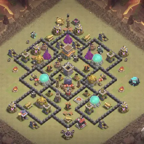 TH8 war Defense base layout with copy link for Clash of Clans, layout #027