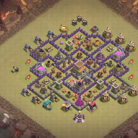 TH8 war Defense base layout with copy link for Clash of Clans, layout #057