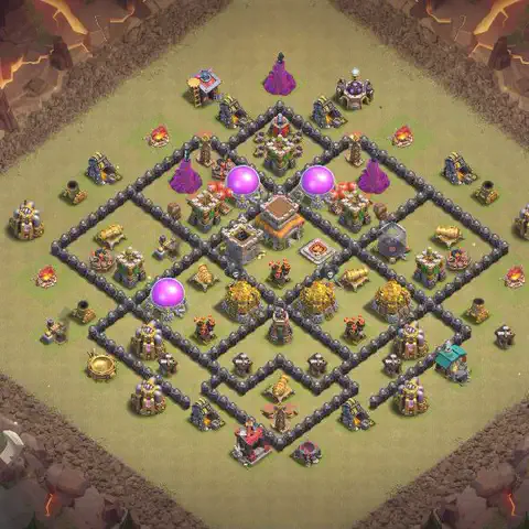 TH8 war Defense base layout with copy link for Clash of Clans, layout #063