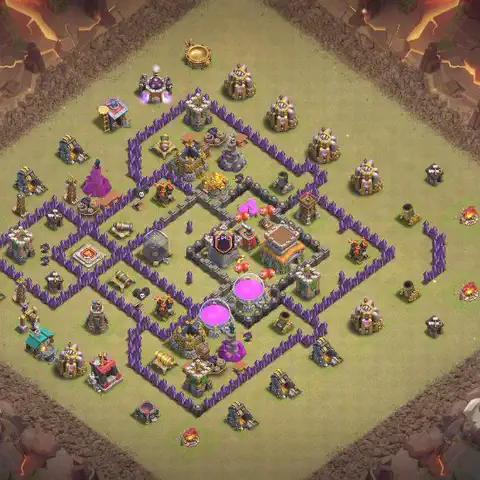 TH8 war Defense base layout with copy link for Clash of Clans, layout #069