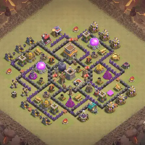 TH8 war Defense base layout with copy link for Clash of Clans, layout #072