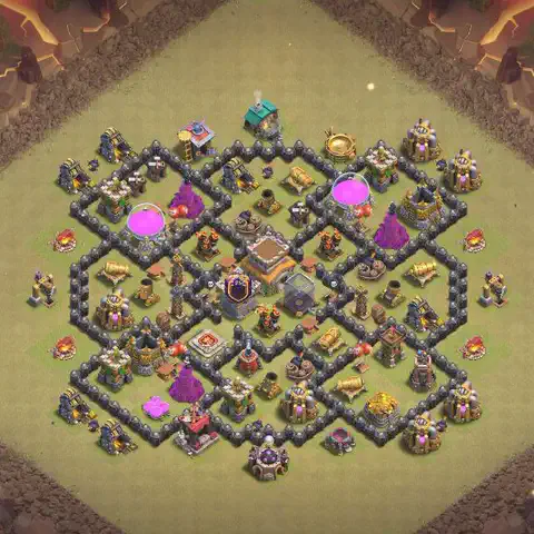 TH8 war Defense base layout with copy link for Clash of Clans, layout #075
