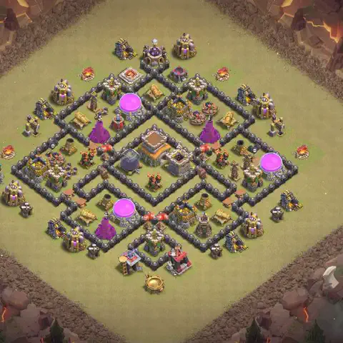 TH8 war Defense base layout with copy link for Clash of Clans, layout #090