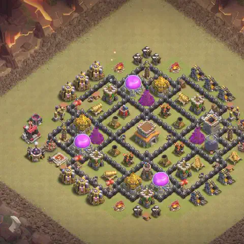 TH8 war Defense base layout with copy link for Clash of Clans, layout #096