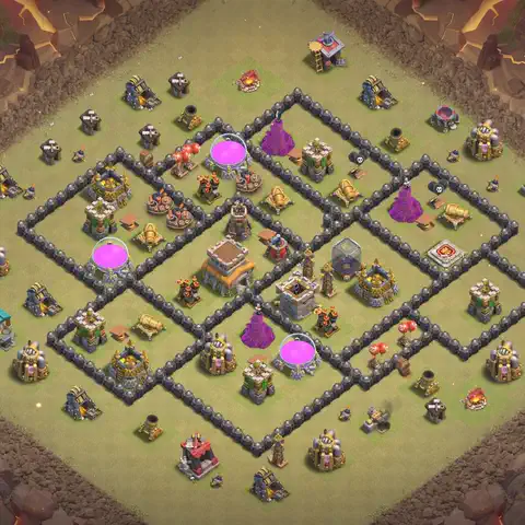 TH8 war Defense base layout with copy link for Clash of Clans, layout #099