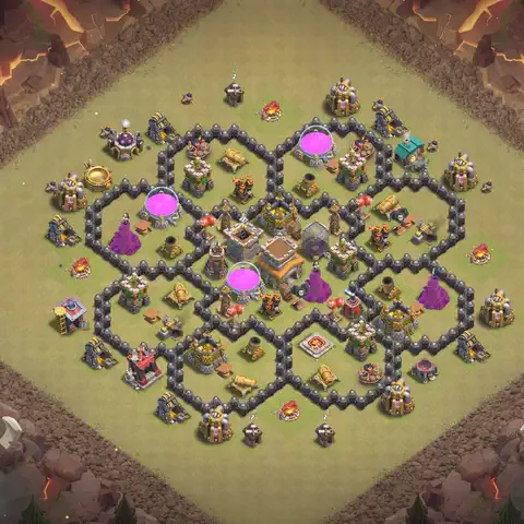 TH8 war Defense base layout with copy link for Clash of Clans, layout #102