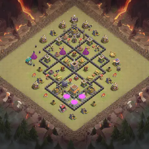 TH8 war Defense base layout with copy link for Clash of Clans, layout #105