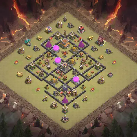 TH8 war Defense base layout with copy link for Clash of Clans, layout #108