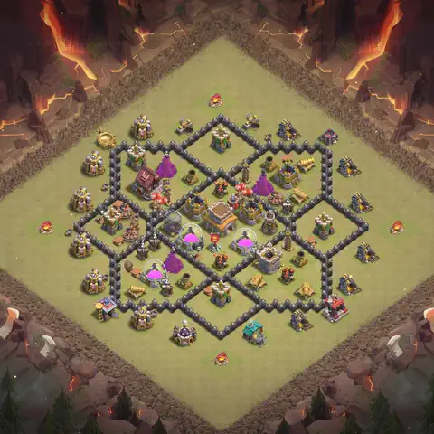 TH8 war Defense base layout with copy link for Clash of Clans, layout #111