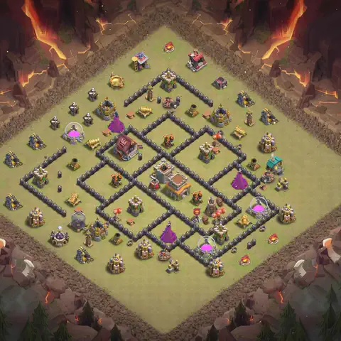 TH8 war Defense base layout with copy link for Clash of Clans, layout #114