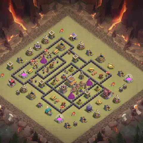 TH8 war Defense base layout with copy link for Clash of Clans, layout #123