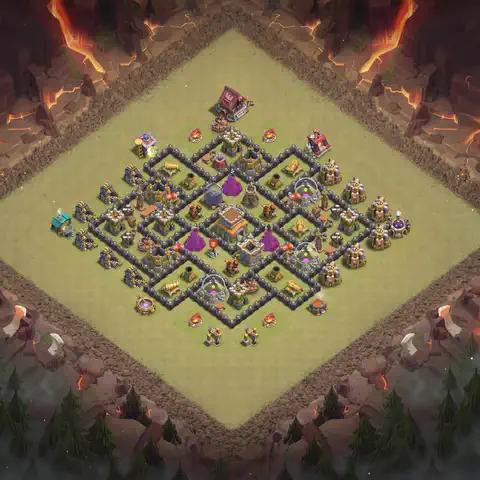 TH8 war Defense base layout with copy link for Clash of Clans, layout #129