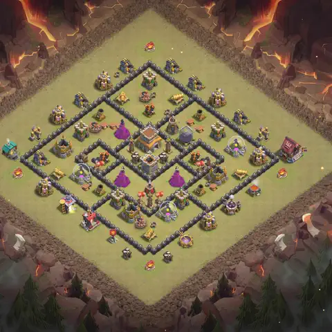 TH8 war Defense base layout with copy link for Clash of Clans, layout #132