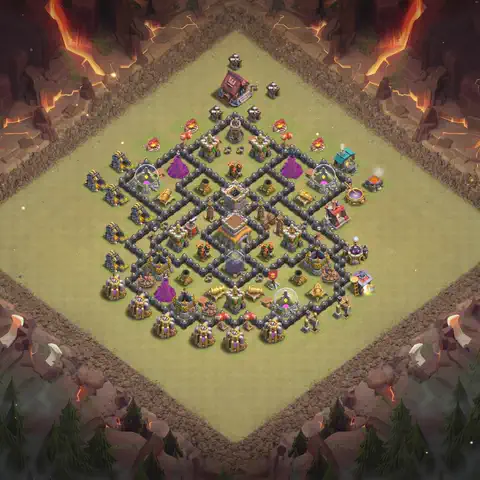 TH8 war Defense base layout with copy link for Clash of Clans, layout #135