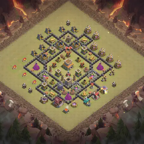 TH8 war Defense base layout with copy link for Clash of Clans, layout #138