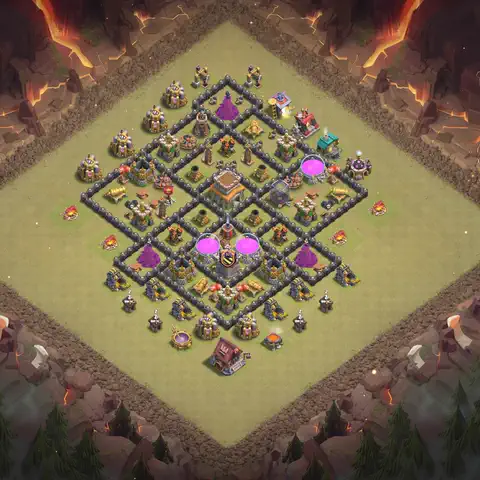 TH8 war Defense base layout with copy link for Clash of Clans, layout #141