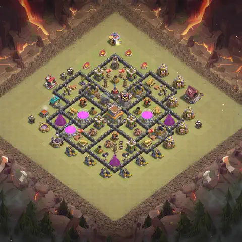 TH8 war Defense base layout with copy link for Clash of Clans, layout #144