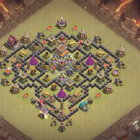 TH8 war Defense base layout with copy link for Clash of Clans, layout #153