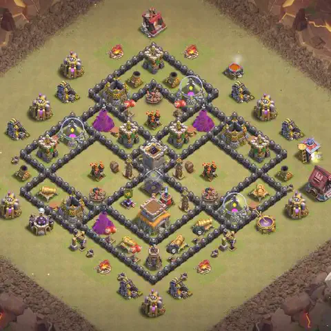 TH8 war Defense base layout with copy link for Clash of Clans, layout #156