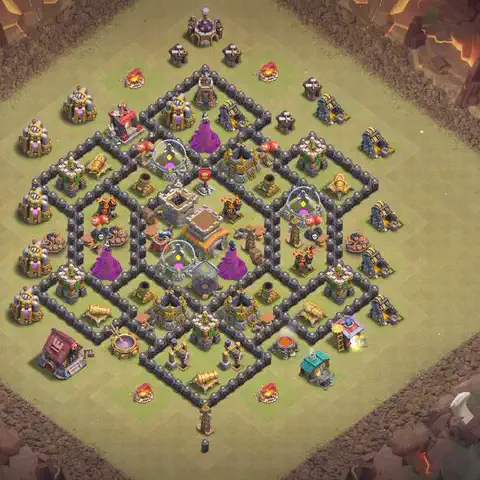 TH8 war Defense base layout with copy link for Clash of Clans, layout #162