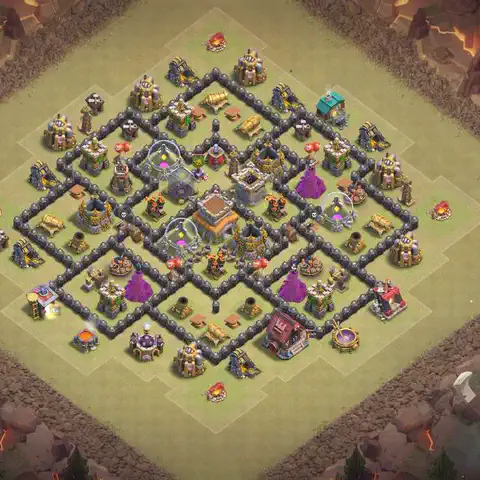 TH8 war Defense base layout with copy link for Clash of Clans, layout #165