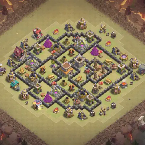 TH8 war Defense base layout with copy link for Clash of Clans, layout #168