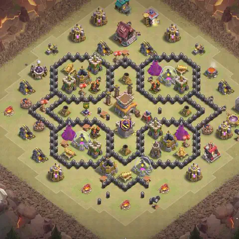 TH8 war Defense base layout with copy link for Clash of Clans, layout #174