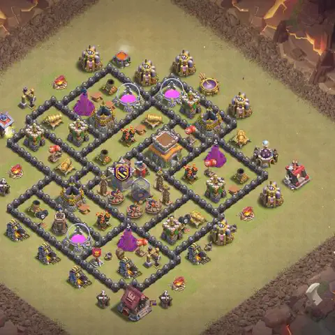 TH8 war Defense base layout with copy link for Clash of Clans, layout #177