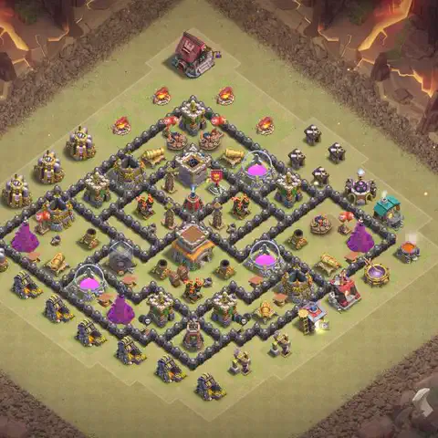 TH8 war Defense base layout with copy link for Clash of Clans, layout #183