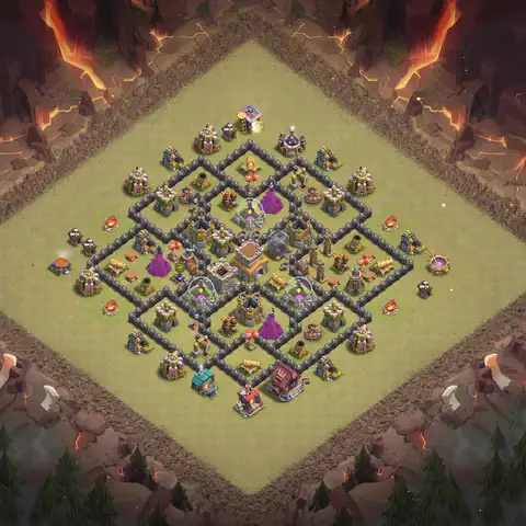 TH8 war Defense base layout with copy link for Clash of Clans, layout #186