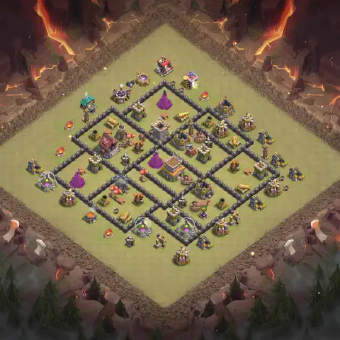 TH8 war Defense base layout with copy link for Clash of Clans, layout #189