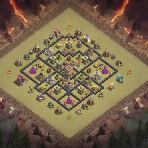 TH8 war Defense base layout with copy link for Clash of Clans, layout #192
