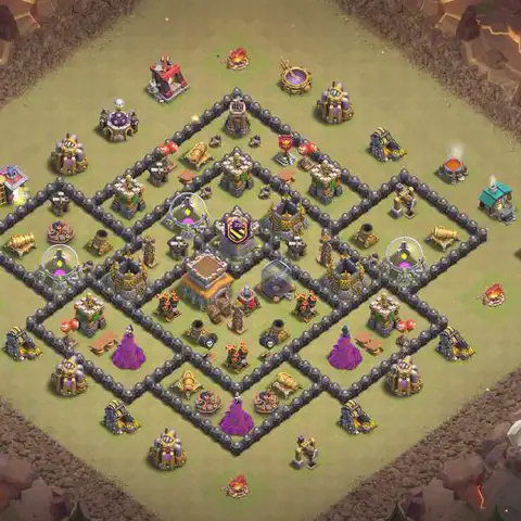 TH8 war Defense base layout with copy link for Clash of Clans, layout #195