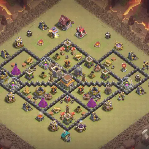 TH8 war Defense base layout with copy link for Clash of Clans, layout #198