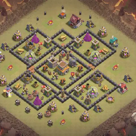 TH8 war Defense base layout with copy link for Clash of Clans, layout #201