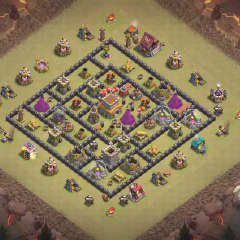 TH8 war Defense base layout with copy link for Clash of Clans, layout #204