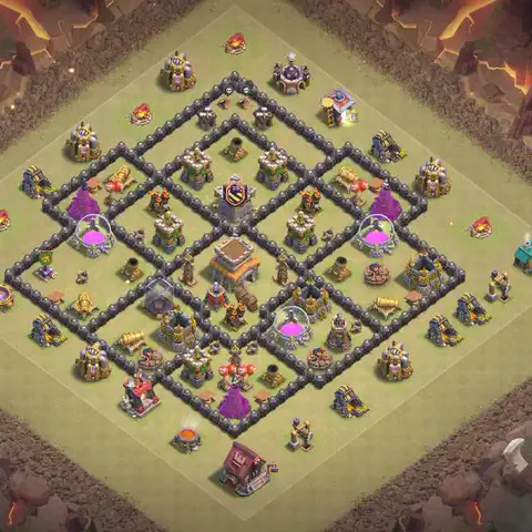 TH8 war Defense base layout with copy link for Clash of Clans, layout #207