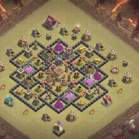 TH8 war Defense base layout with copy link for Clash of Clans, layout #210