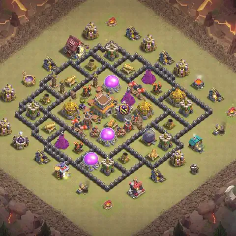 TH8 war Defense base layout with copy link for Clash of Clans, layout #216