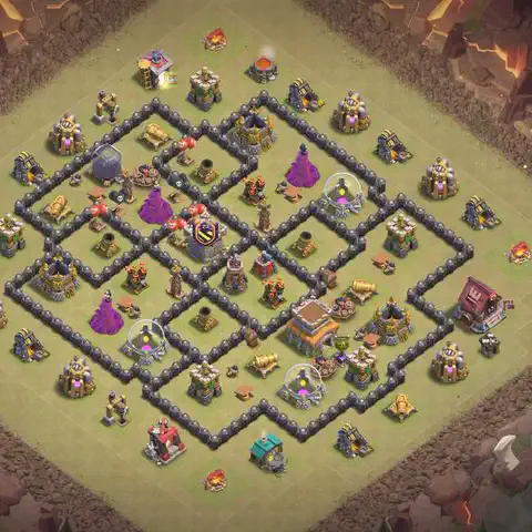 TH8 war Defense base layout with copy link for Clash of Clans, layout #219