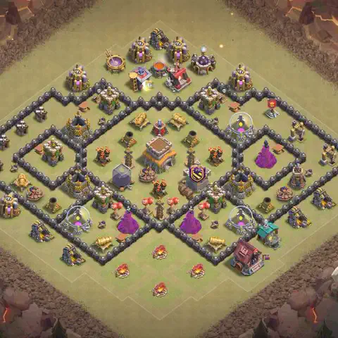 TH8 war Defense base layout with copy link for Clash of Clans, layout #222