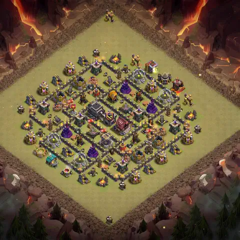 TH9 war defense base layout with copy link for Clash of Clans defense, layout #030