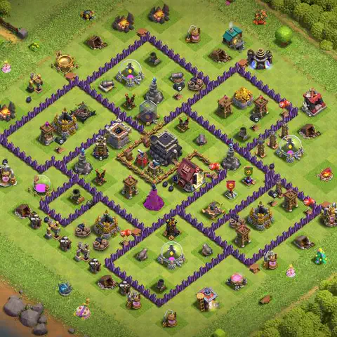 TH9 farming base layout with copy link for Clash of Clans resource protection, layout #050